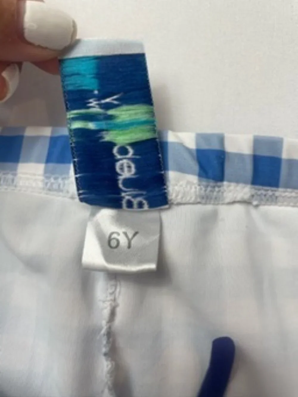 Blueberi Girls Gingham Swim Shorts Blue White Swimsuit Bottoms Size 6Y